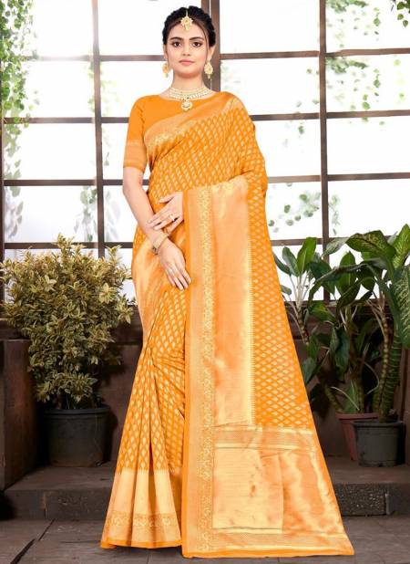 Orange Colour ZARI PATTA Heavy Festive Wear Fancy Banarsi Silk Saree Collection S-16007